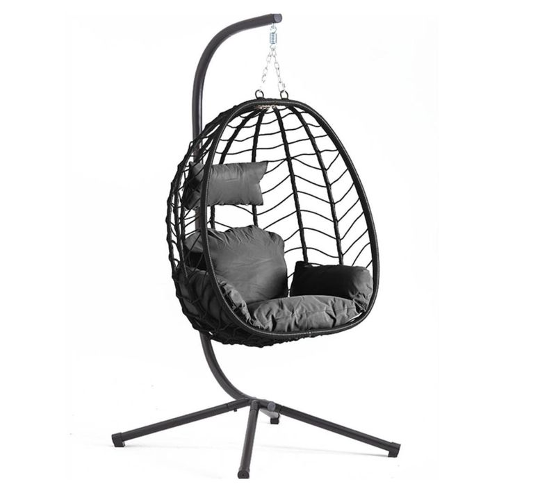 Lima - Fauteuil Suspendu Effet Rotin Noir