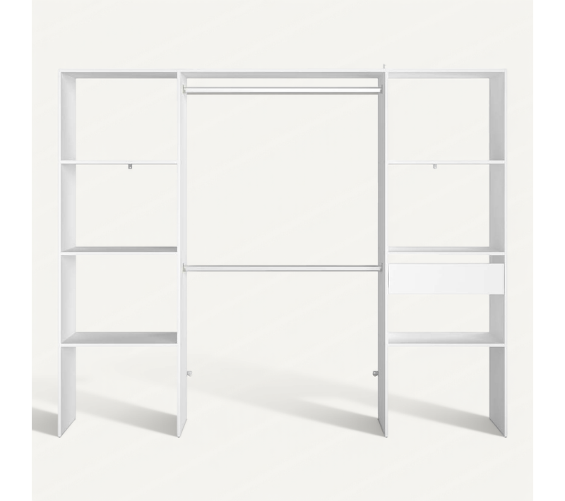 Elysée - Dressing Blanc Avec 6 étagères, 1 Tiroir Et 2 Penderies : 220 X 40 X 180 Cm