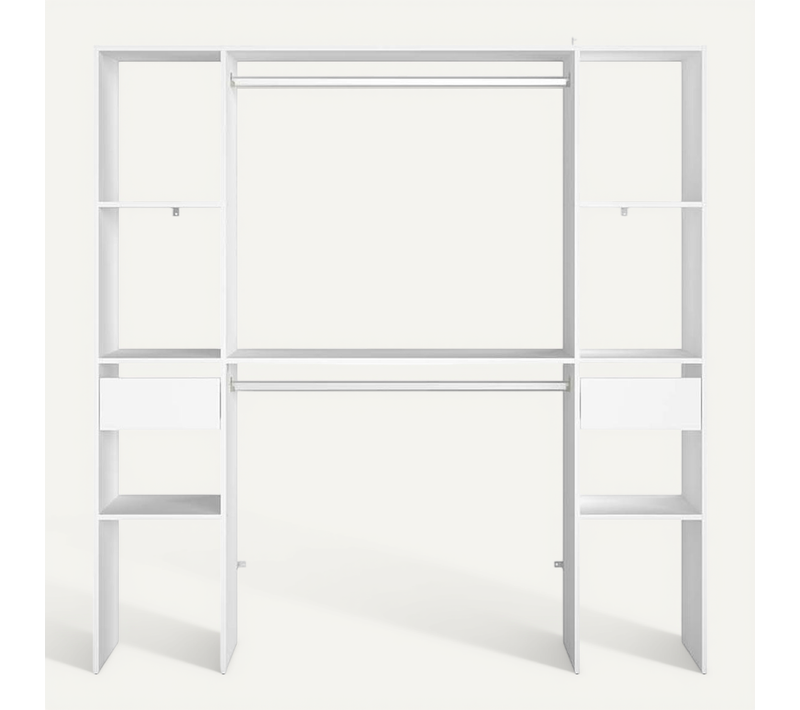 Elysée - Dressing Blanc Avec 6 étagères, 2 Tiroirs Et 2 Penderies : 180 X 40 X 180 Cm