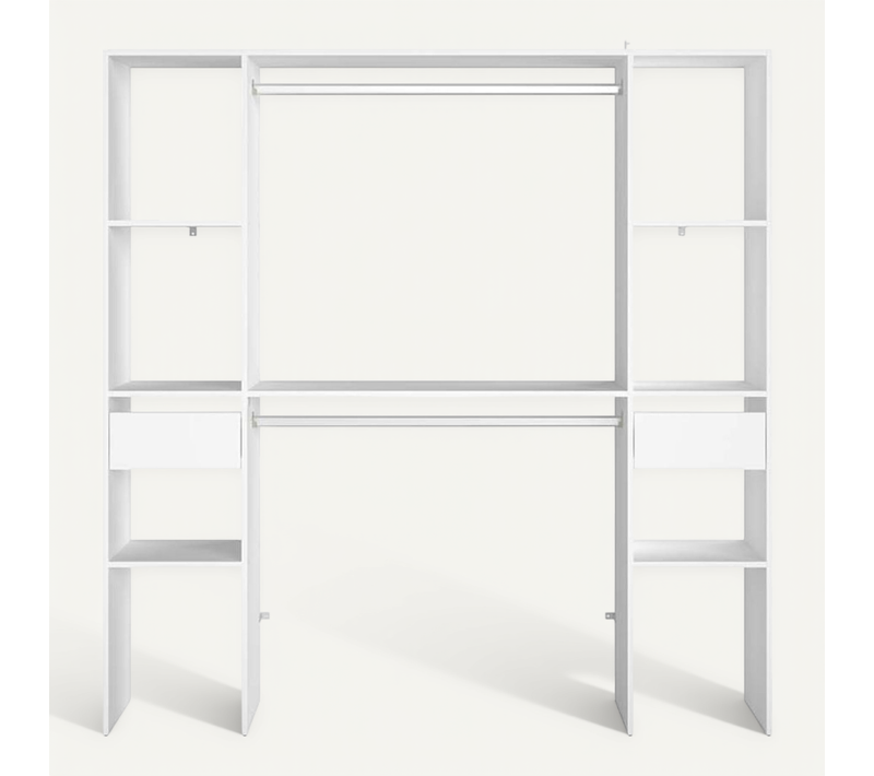 Elysée - Dressing Avec 2 Penderies, 6 étagères Et 2 Tiroirs Blanc