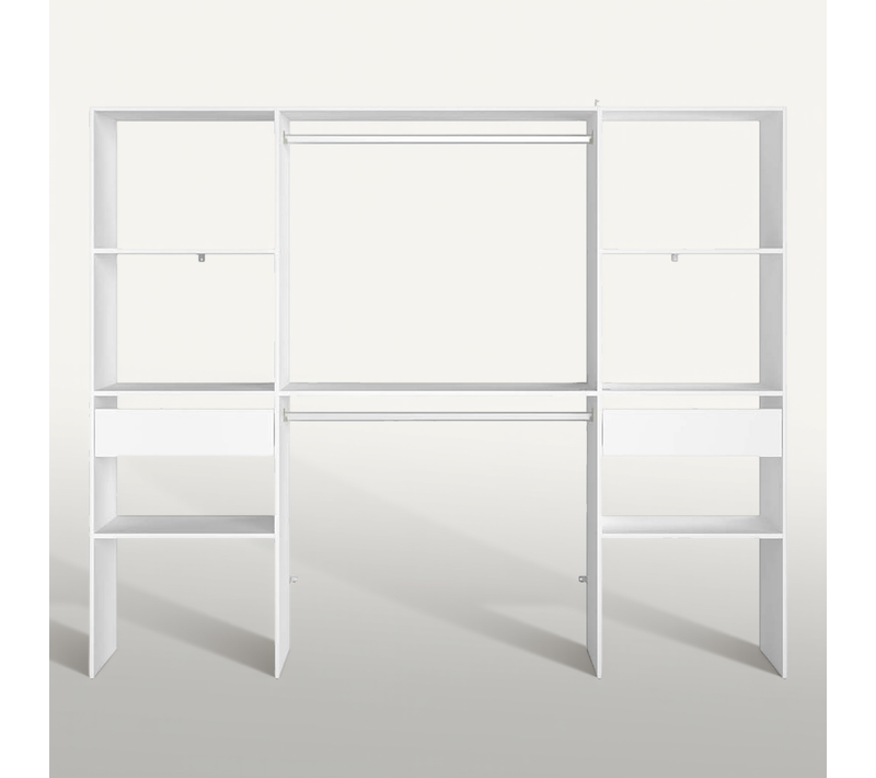 Elysée - Grand Dressing Avec 2 Penderies, 6 étagères Et 2 Tiroirs Blanc