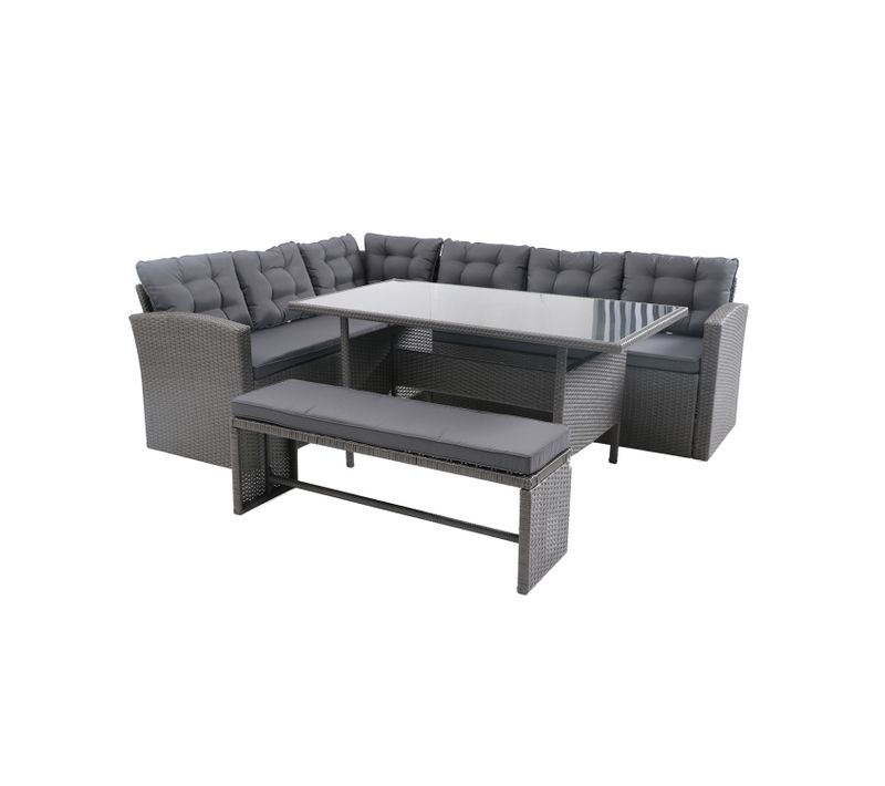 Moorea - Salon De Jardin 8 Places Avec Canapé D'angle En Résine Tressée Anthracite Et Vert