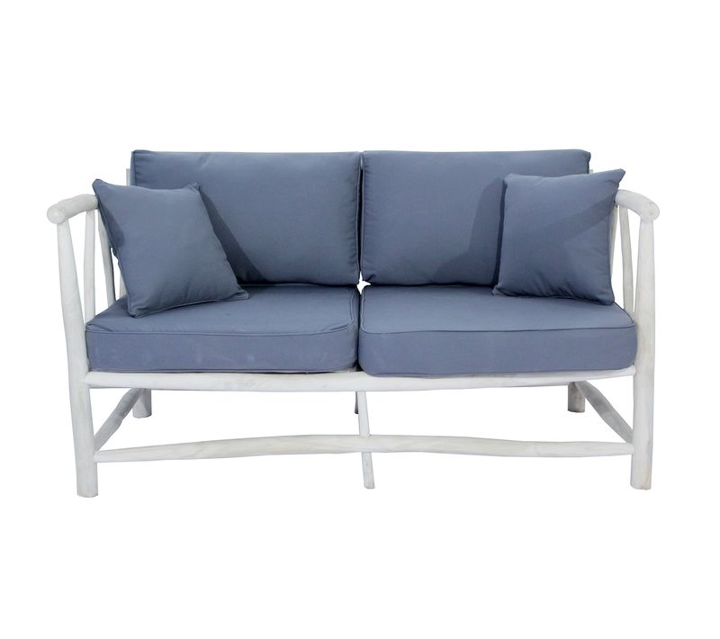 Moa - Fauteuil 2 Personnes En Teck Avec Coussin Gris