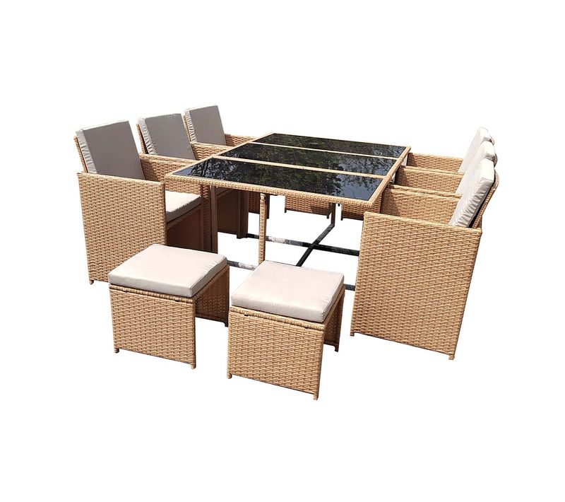 Florida - Salon De Jardin Résine Tressée Naturel 10 Places