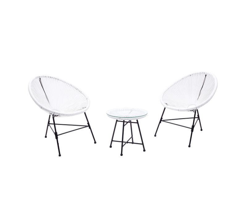Acapulco : Ensemble 2 Fauteuils Oeuf + Table Basse Blanc