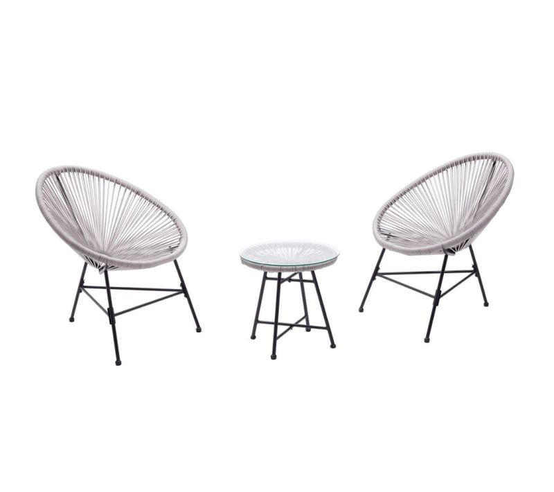 Acapulco : Ensemble 2 Fauteuils Oeuf + Table Basse Gris Clair