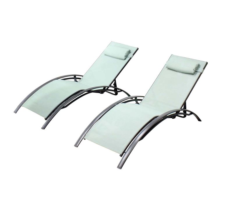 Bahia Vert Pastel X2 : Lot De 2 Transats En Aluminium Et Toile Pvc