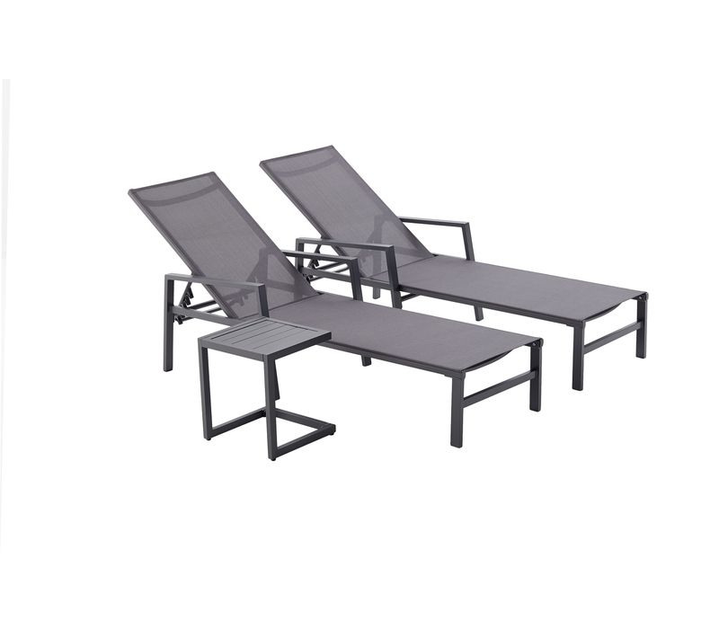 Bari - Lot De 2 Transats Avec Table D'appoint Gris Foncé
