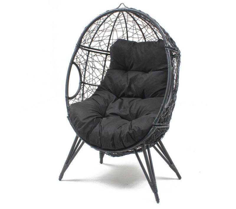 Jane - Fauteuil Oeuf Sur Pied En Résine Noir Effet Rotin
