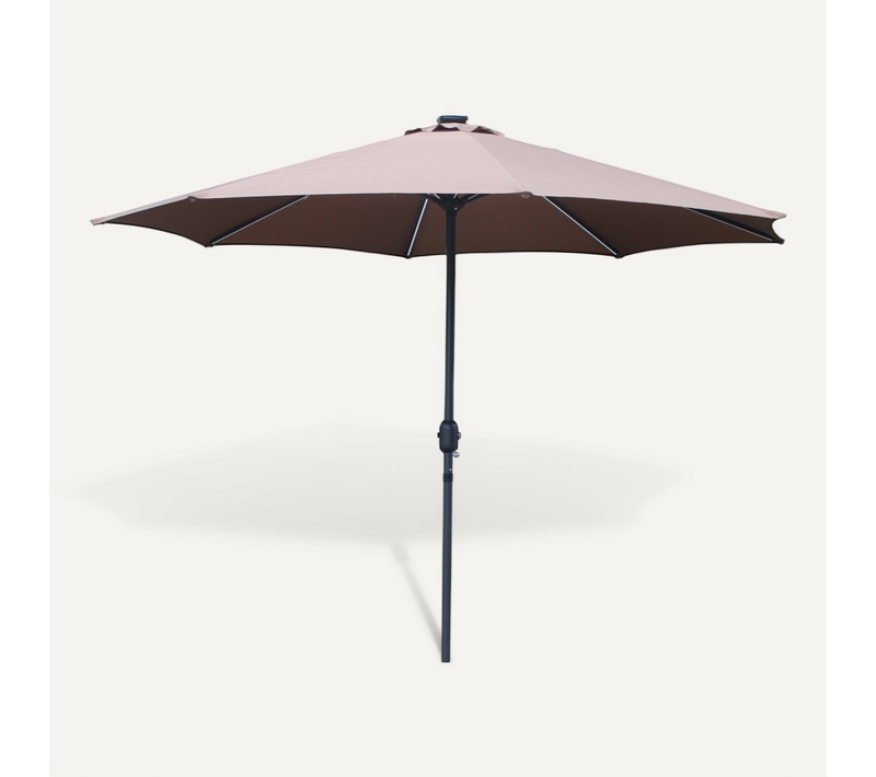 Manarola - Parasol Circulaire 3m Droit Avec LED Marron En Aluminium