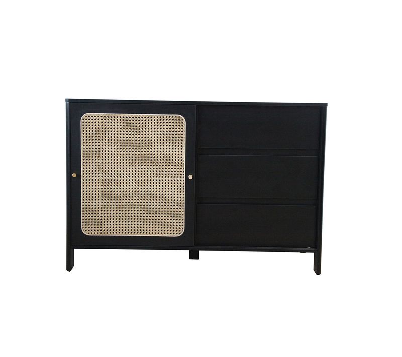 Bali - Buffet En Bois Noir Et Cannage