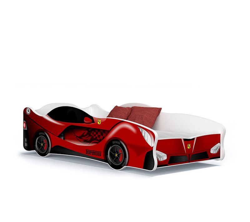 Lit Enfant Voiture 80x160 Ferrari Thème Livré Avec Sommiers Et Matelas En Mousse De 7cm