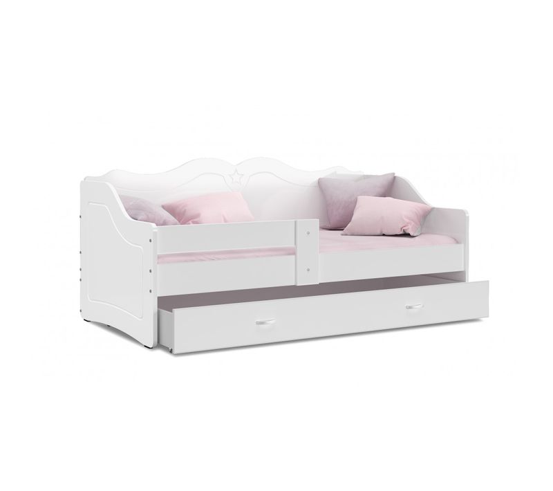Lit Enfant Lily 80x160 Blanc Livré Avec Sommiers, Tiroir Et Matelas En Mousse De 7cm