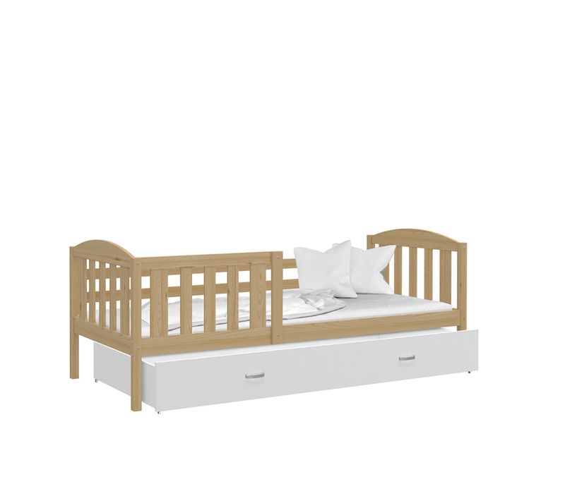 Lit Enfant Teo 90x190 Pin - Blanc Livré Avec Sommiers, Tiroir Et Matelas En Mousse De 7cm