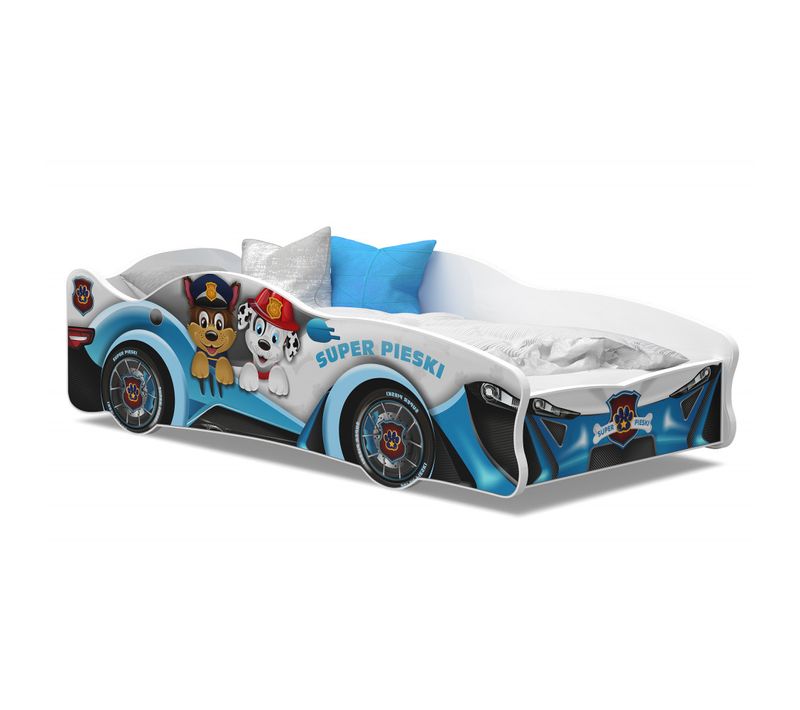 Lit Enfant Voiture 80x160 Cm Pat Patrouille - Avec Sommiers Et Matelas Mousse