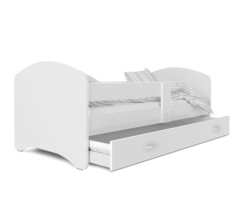 Lit Enfant Happy 80x160   Blanc Livré Avec Sommiers, Tiroir Et Matelas En Mousse De 7cm