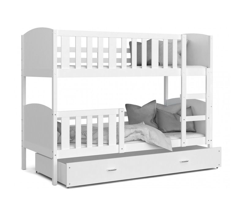 Lit Superposé Tomy 80x160  Blanc - Blanc Livré Avec Sommiers Livré Avec Sommiers, Tiroir Et Matelas