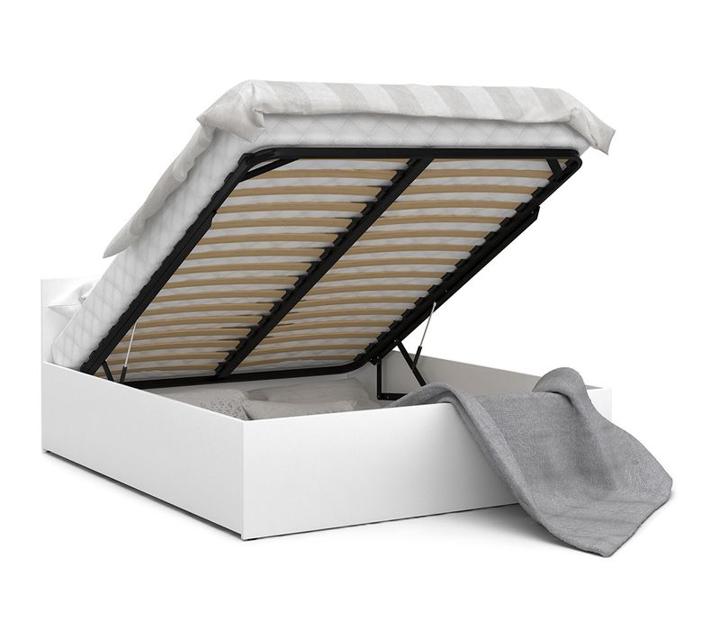 Lit Coffre 140 X 190 Cm Panama - Coffre De 740 L - Sommier Inclus - Blanc