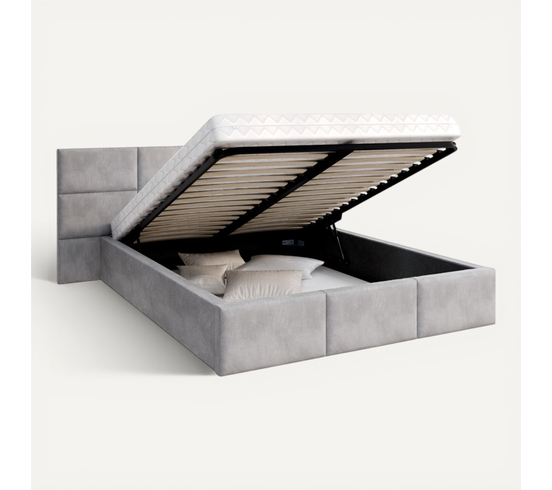 Lit Coffre Denver 160x200 - Sommier Inclus Gris Clair