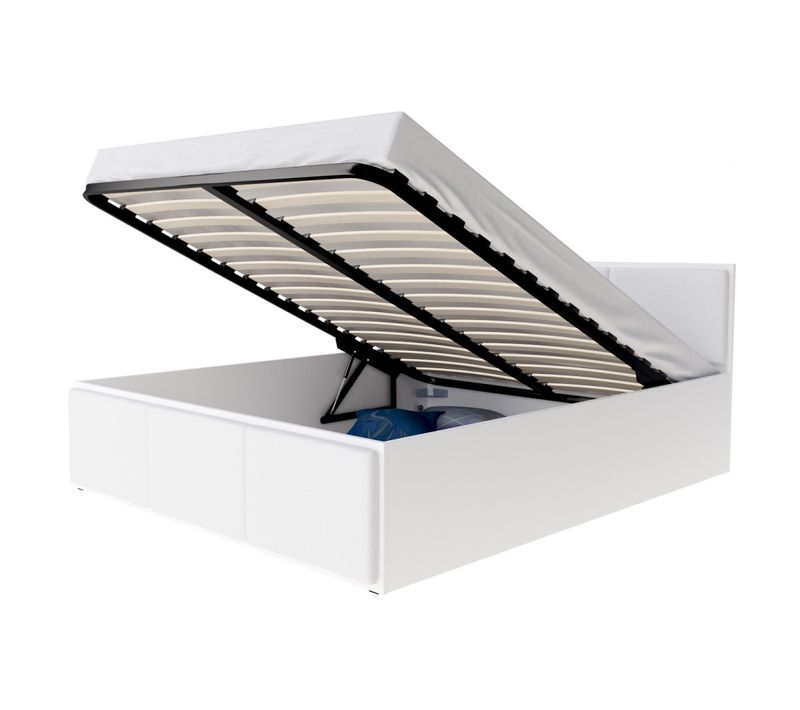 Lit Coffre Panama T 140x190 - Sommier Inclus Blanc - Blanc