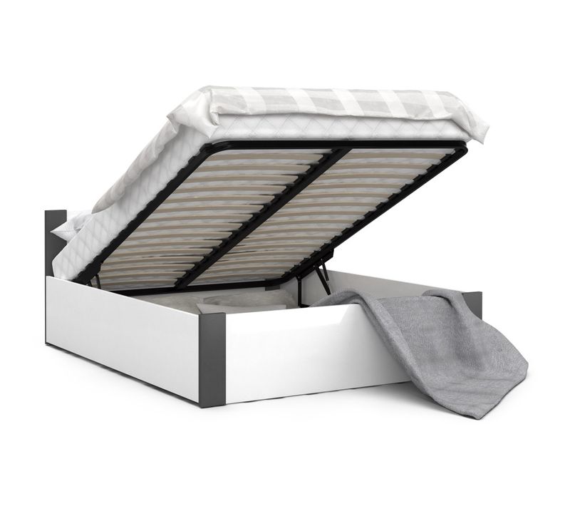 Lit Coffre Boston 160x200 - Sommier Inclus Blanc - Gris