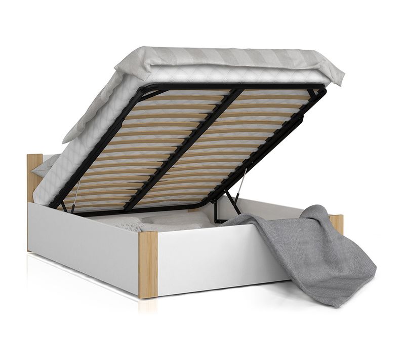 Lit Coffre Boston 160x200 - Sommier Inclus Pin - Blanc