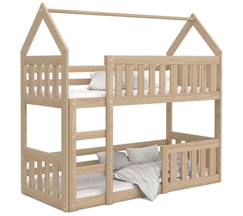 Lit Superposé Cabane Mini 80x160 Pin Livré Avec Sommiers