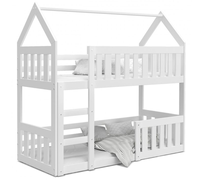 Lit Superposé Cabane Mini 80x160 Blanc - Blanc Livré Avec Sommiers