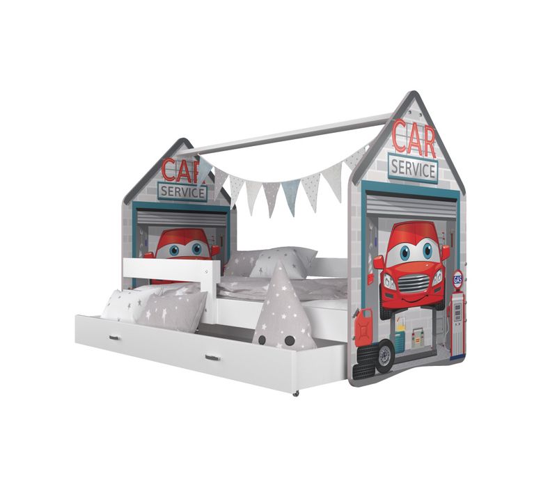 Lit Cabane Daily 80x160 Blanc - Garage Livré Avec Le Sommiers Et Tiroir.