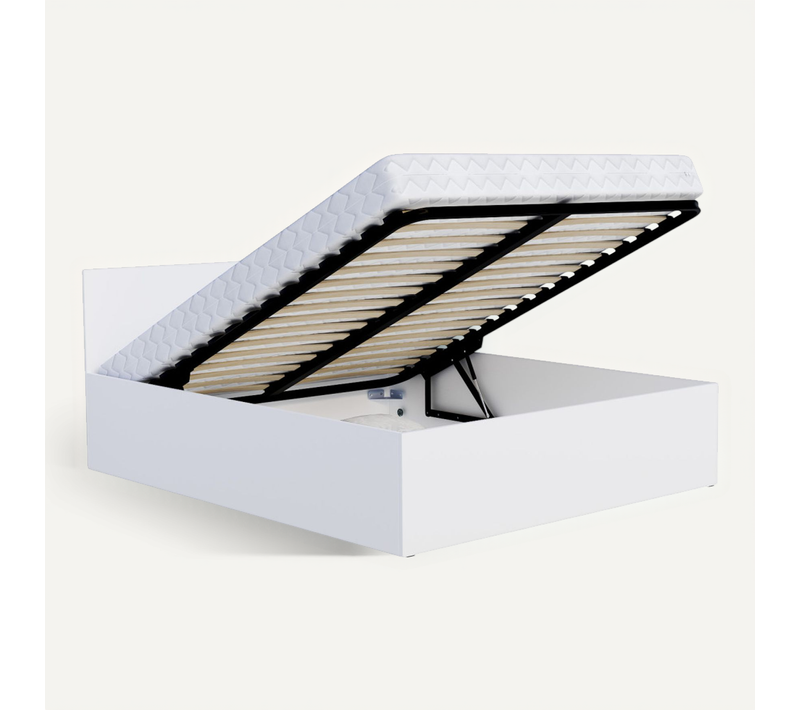 Lit Coffre 120 X 200 Cm Panama - Coffre De 470 Litres - Sommier Inclus - Blanc