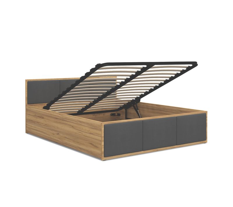 Lit Panama T 120x200 + Coffre - Sommier Inclus Chêne - Gris Foncé