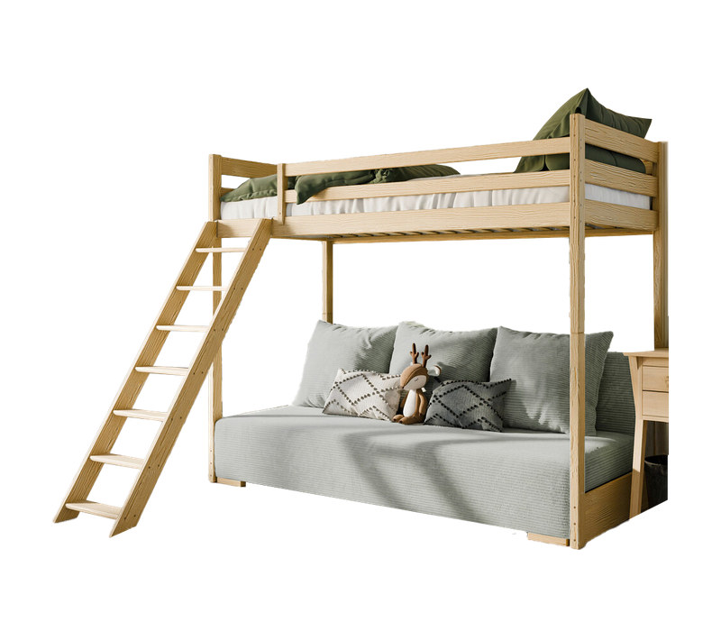 Lit Mezzanine Et Canape Safino 90 X 200 / 140 X 200 Pin - Gris