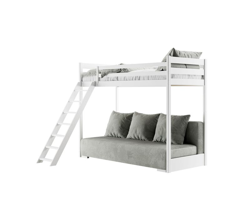 Lit Mezzanine Et Canape Safino 90 X 200 / 140 X 200 Blanc - Gris