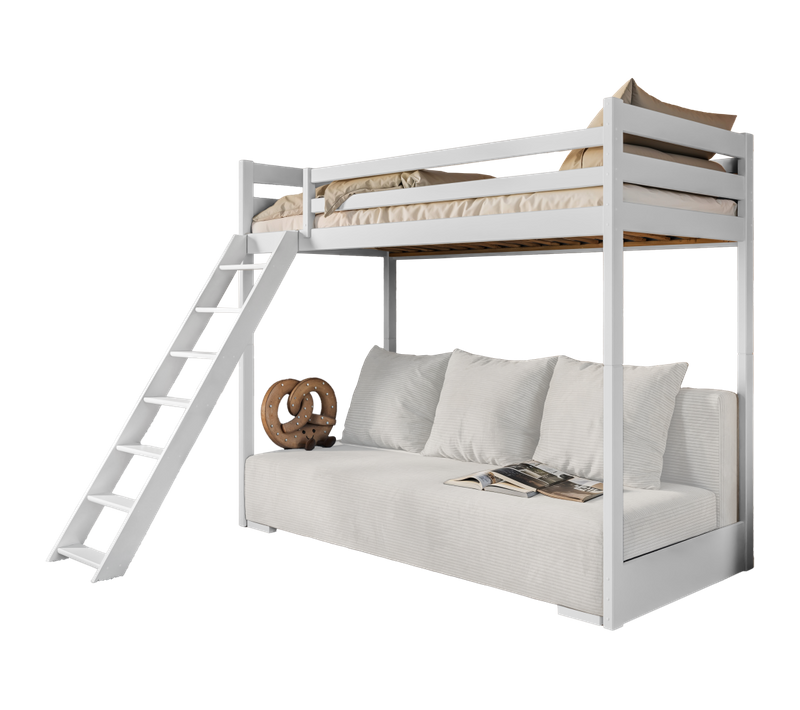 Lit Mezzanine Et Canape Safino 90 X 200 / 140 X 200 Blanc - Blanc