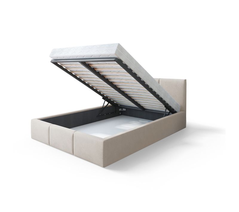 Lit Double Tesia 180x200 + Coffre - Sommier Inclus Crème