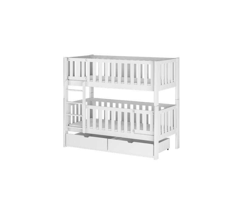 Lit Superposé Caly 80x180 - Bois Massif - 2 Tiroirs Blanc