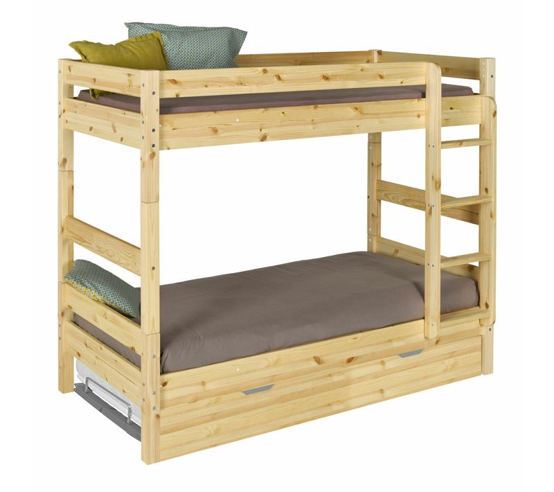 Lit Superposé Avec Sommier Gigogne Aaron   Bois Naturel 80x190 Cm