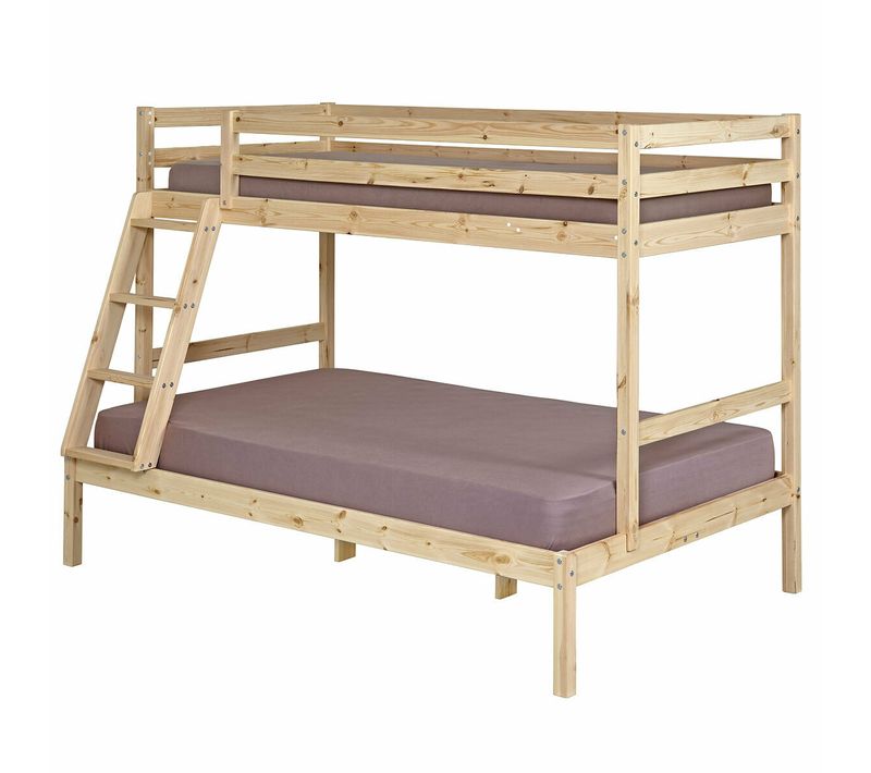 Pack Lit Superposé Avec 2 Matelas Julian   Bois Naturel 120x190 Cm