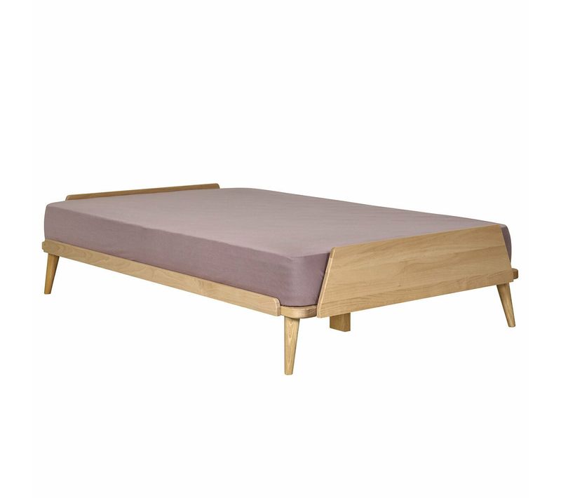 Pack Lit 2 Places Avec Matelas Karl Bois Naturel 120x190 Cm