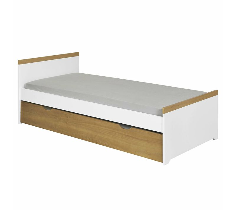 Pack Lit Enfant Avec Sommier Gigogne Et Matelas Nais   Blanc 90x190 Cm