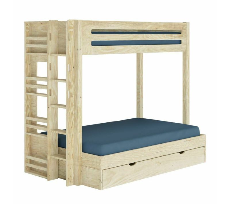 Pack Lit Superposé Gigogne 4 Places Avec Matelas Isa Bois Naturel 120x190 Cm