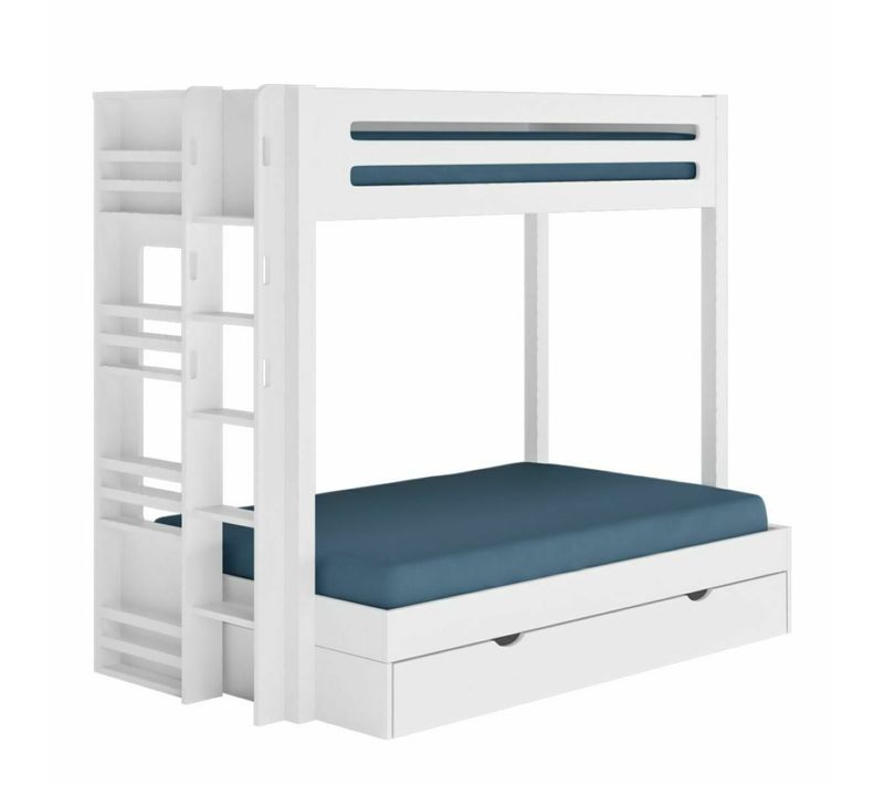 Pack Lit Superposé Gigogne 4 Places Avec Matelas Isa Blanc 120x190 Cm