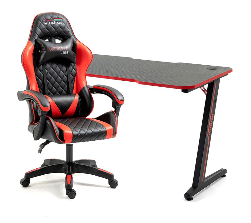 Pack Bureau Desk120z-red et  Fauteuil Ultimate-red - Finition Rouge - 1m20 - Style Carbone