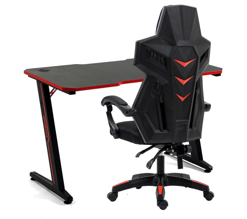 Pack Bureau Desk120z-red et Fauteuil Ams-209 Tissu Type Mesh - Bureau 1m20 - Design Carbone