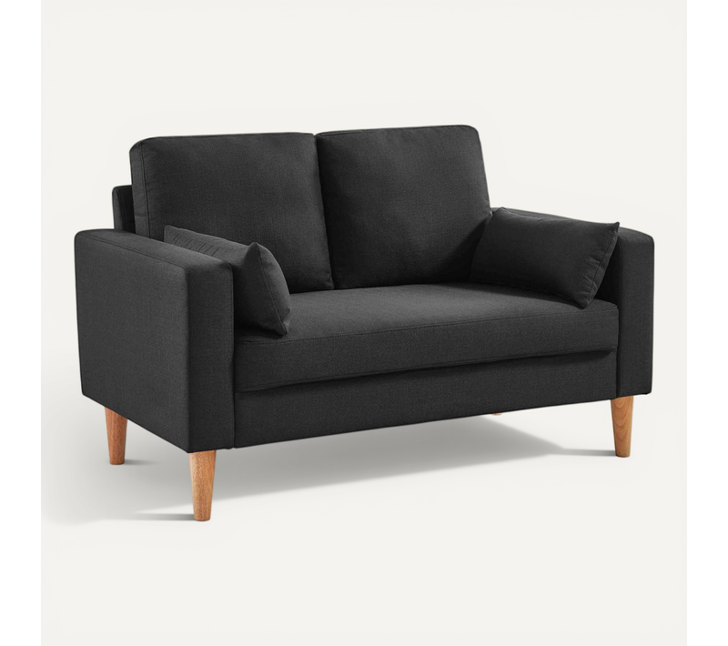Canapé En Tissu Gris Chiné Foncé - Bjorn - Canapé 2 Places Fixe Droit Pieds Bois. Style Scandinave