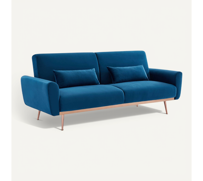 Canapé Convertible Design En Velours - Oskar - 2 - 3 Places Scandinave Droit Avec Pieds Fins Or