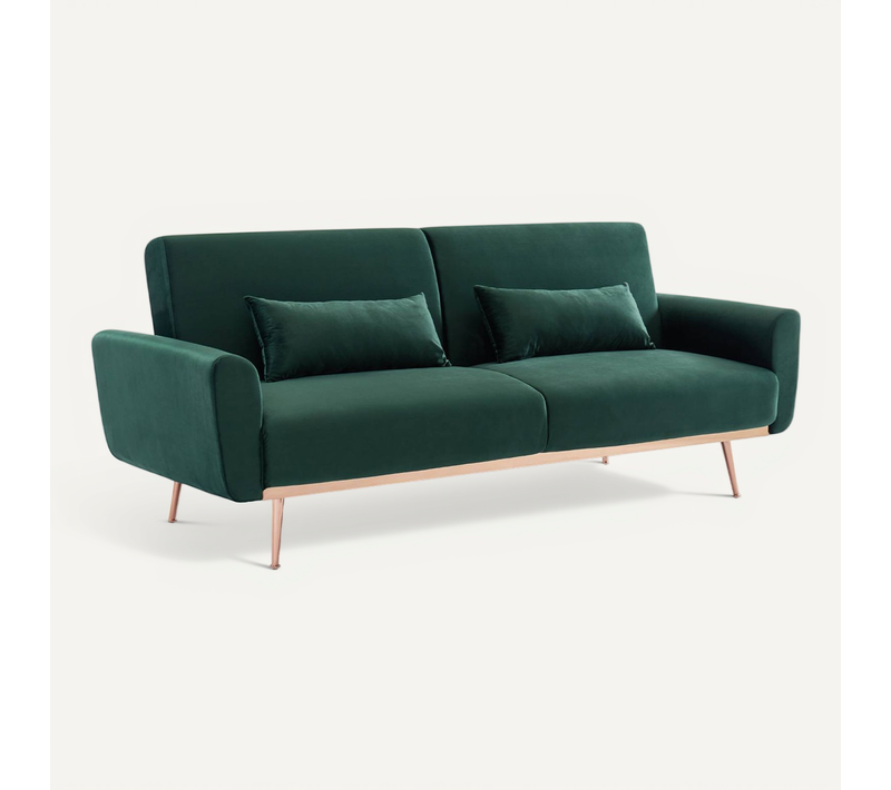 Canapé Convertible Design En Velours - Oskar - 2 - 3 Places Scandinave Droit Avec Pieds Fins Or