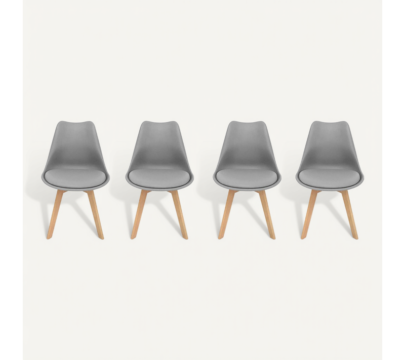 Lot De 4 Chaises Scandinaves. Pieds Bois De Hêtre. Chaises 1 Place. Gris