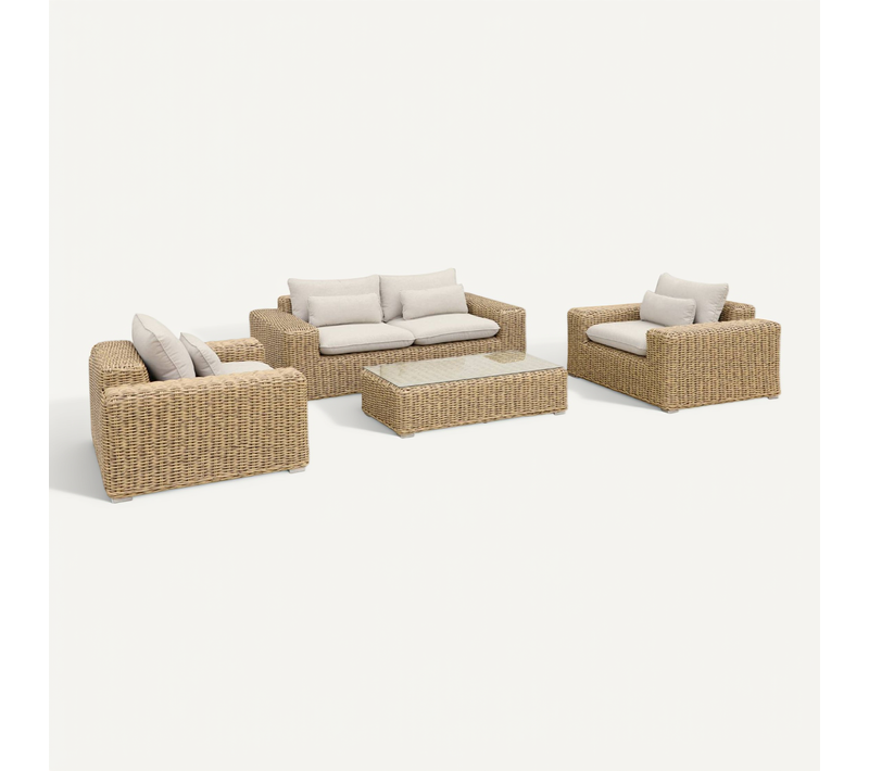 Salon De Jardin Extra Large Pour 4 Personnes En Résine Beige - Gubbio - Coussin Beige