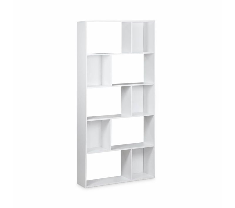 Bibliothèque Design Asymétrique – Pieter – 5 Étagères. 10 Compartiments De Rangement. 83x23x173cm